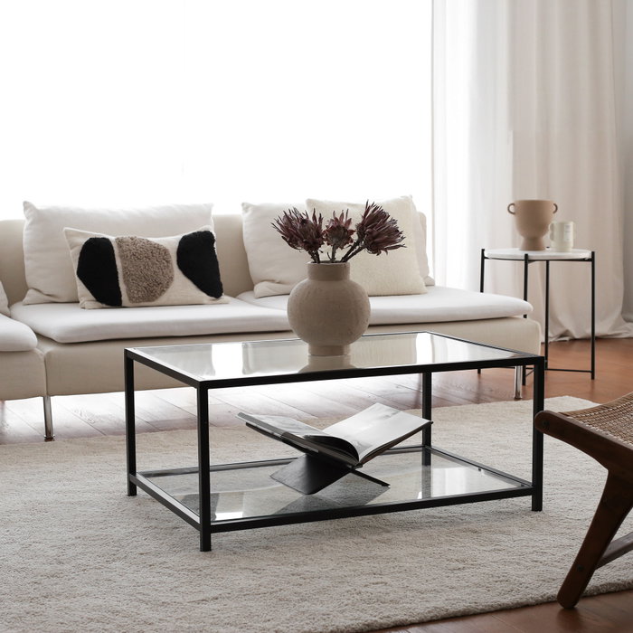 Hanah Home Astro Mesa de Centro de Cristal Templado Humo y Negro